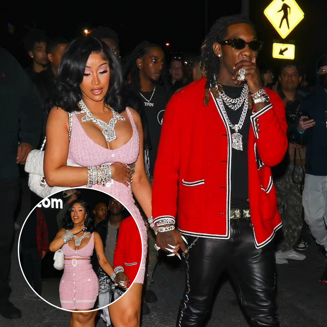 Cover Image for Cardi B displays her eye-popping curves in pink woollen dress as she holds hands with husband Offset after Drake concert