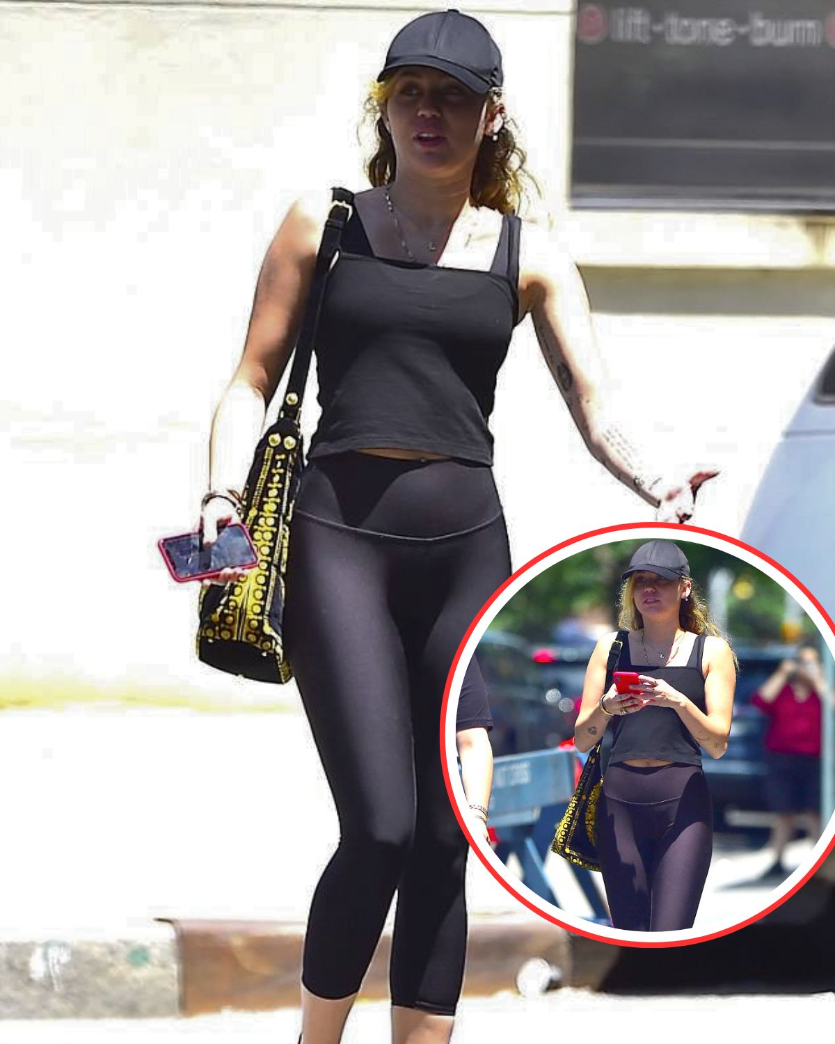 Cover Image for Miley Cyrus shows off her fit frame in clinging leggings and sheer top after gym session in NYC