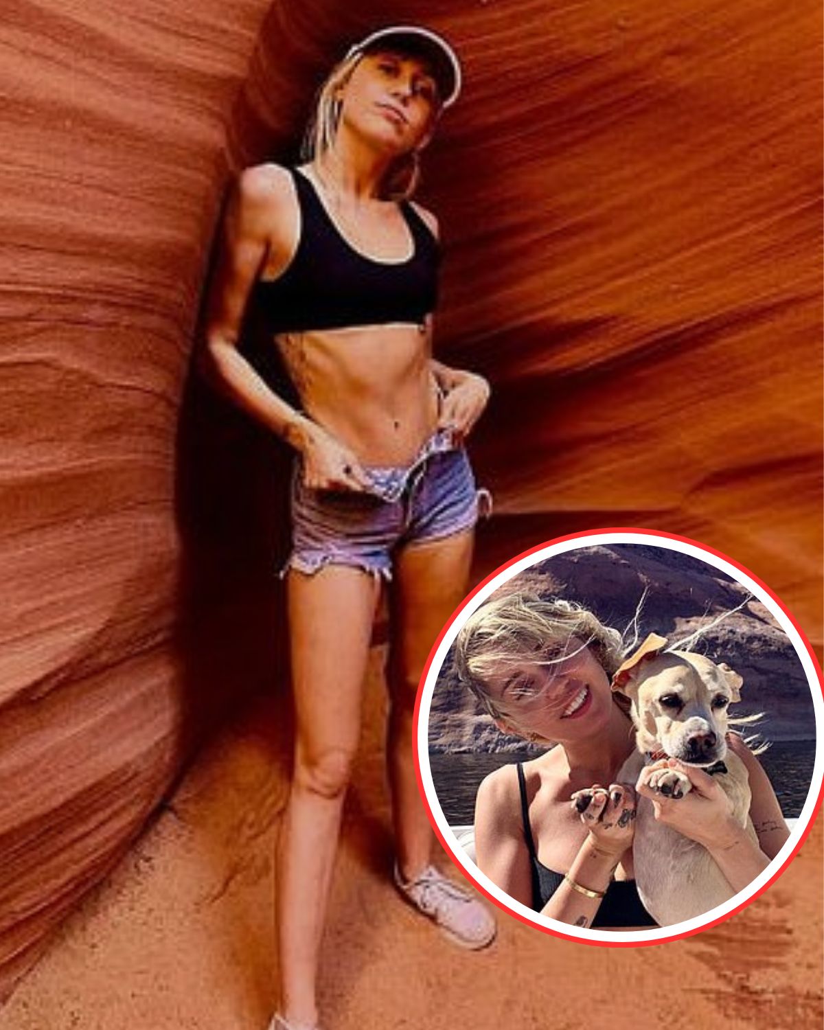 Cover Image for Miley Cyrus poses in a bikini with her dog at the lake… as fans worry that the singer is ‘too skinny’