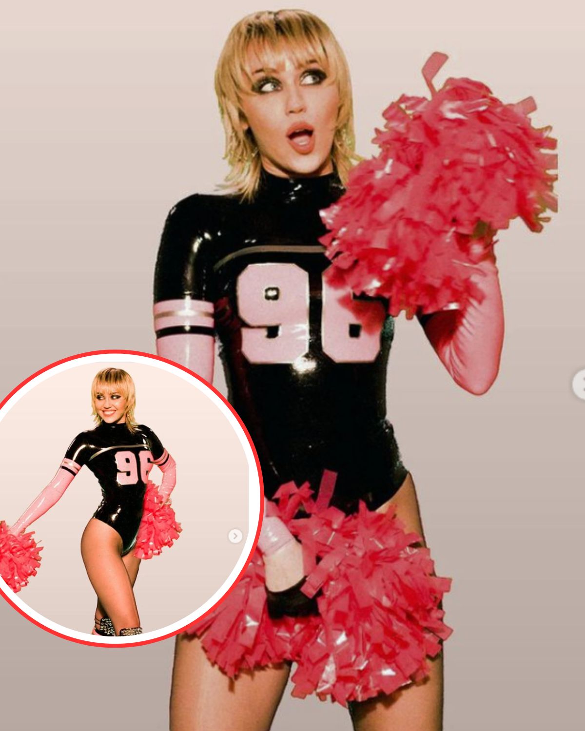 Cover Image for Miley Cyrus slips into skintight latex cheerleader’s uniform as she announces her TikTok Tailgate performance ahead of the Super Bowl