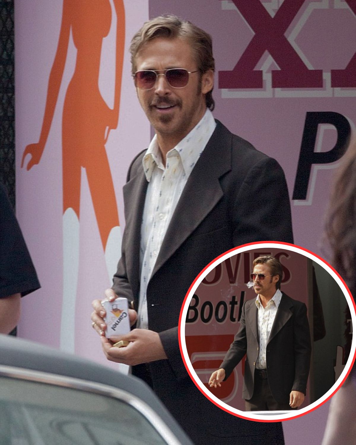 Cover Image for Ryan Gosling shows off his handsome looks in a classic outfit and facial hair