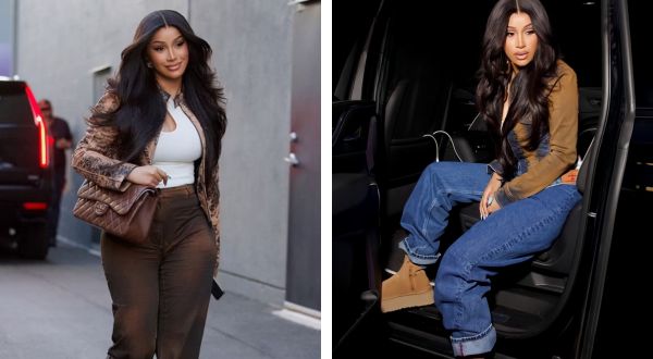Cover Image for Cardi B wears different shades of brown with a white figure-embracing top as she shows up at a practice studio in LA