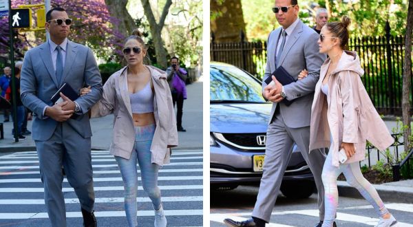 Cover Image for Jennifer Lopez gives a look at conditioned tum in coat and tank top while affectionately intertwined with life partner Alex Rodriguez in New York