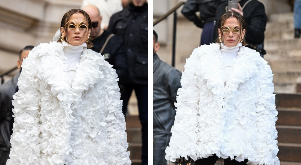 Cover Image for Jennifer Lopez Debuts a Dramatic New Bob and Sunglasses at Schiaparelli’s Haute Couture Show in Paris