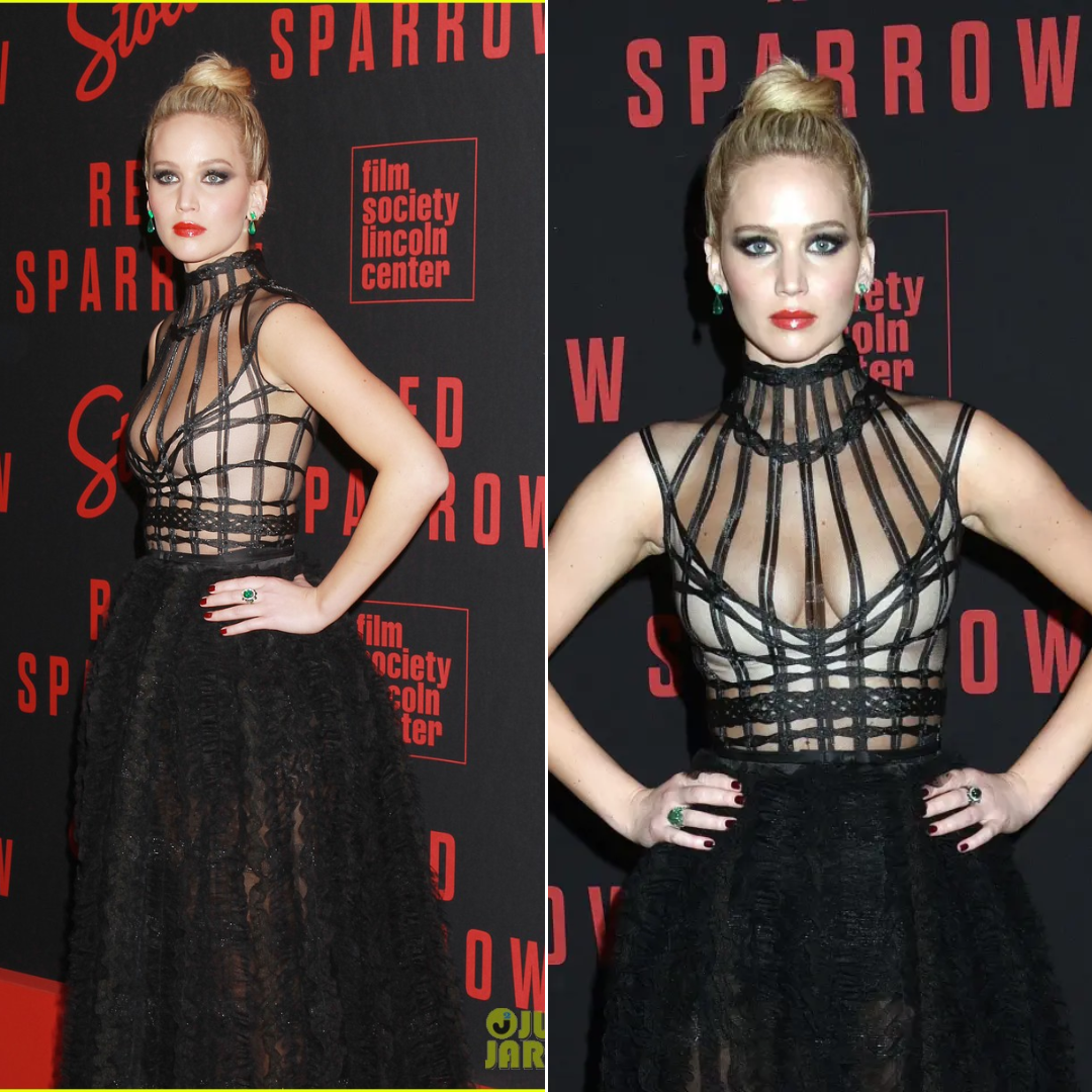 Cover Image for Fierce! Jennifer Lawrence stuns in cleavage-baring black gown and dramatic eye makeup at Red Sparrow premiere in NYC