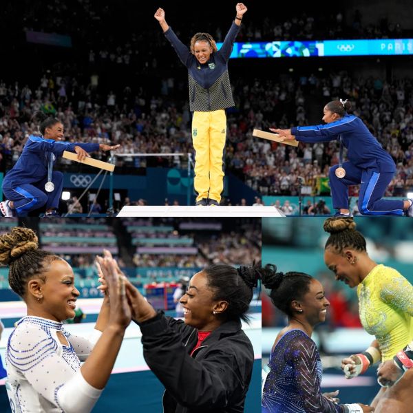 Cover Image for Simone Biles Highlights Rival Rebeca Andrade’s Role in Revolutionizing Gymnastics: ‘Drives the Sport’